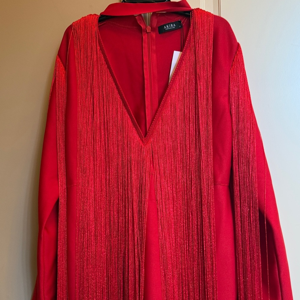 AKIRA Vibrant Red jump suit with fringe - Picture 2 of 10